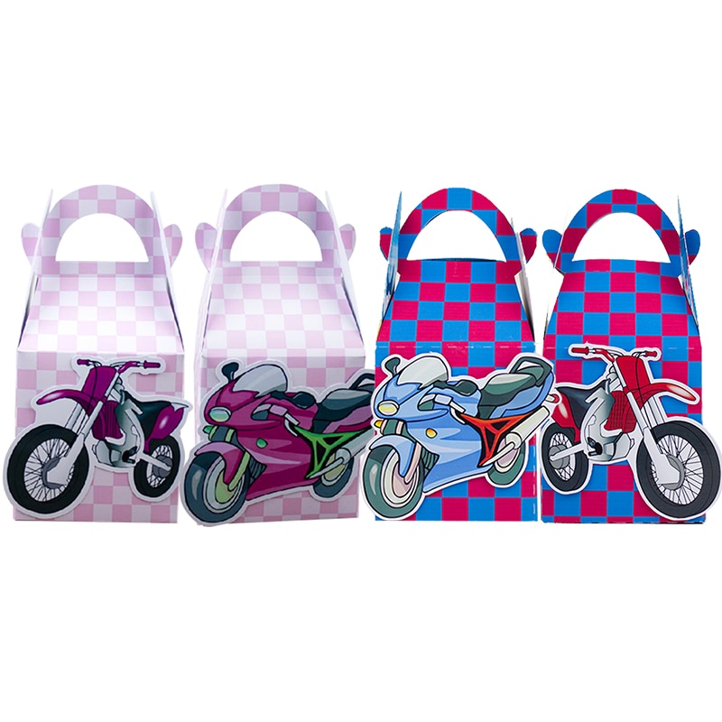 Boîte à dragées pour moto, boîte pour cupcakes, fournitures de fête d'anniversaire pour enfants, décoration de fête pour événement