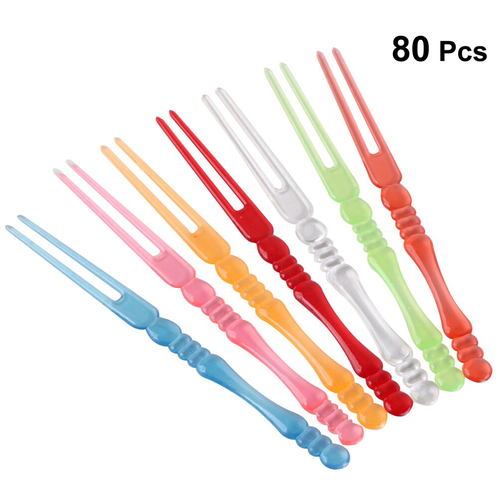 80Pcs Wegwerp Cupcake Voedsel Vorken Plastic Fruit Picks Voorgerecht Picks Cocktail Party (Kleurrijke)