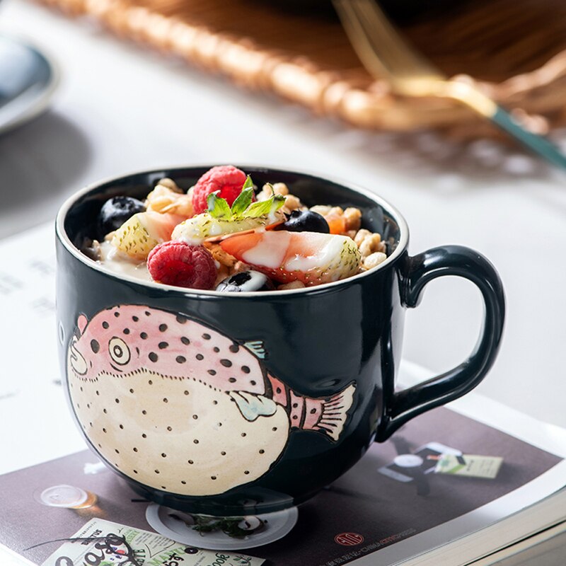 Taza y plato para desayuno de avena, juego de microondas de cerámica para el hogar, tazón de cereales y leche de gran capacidad