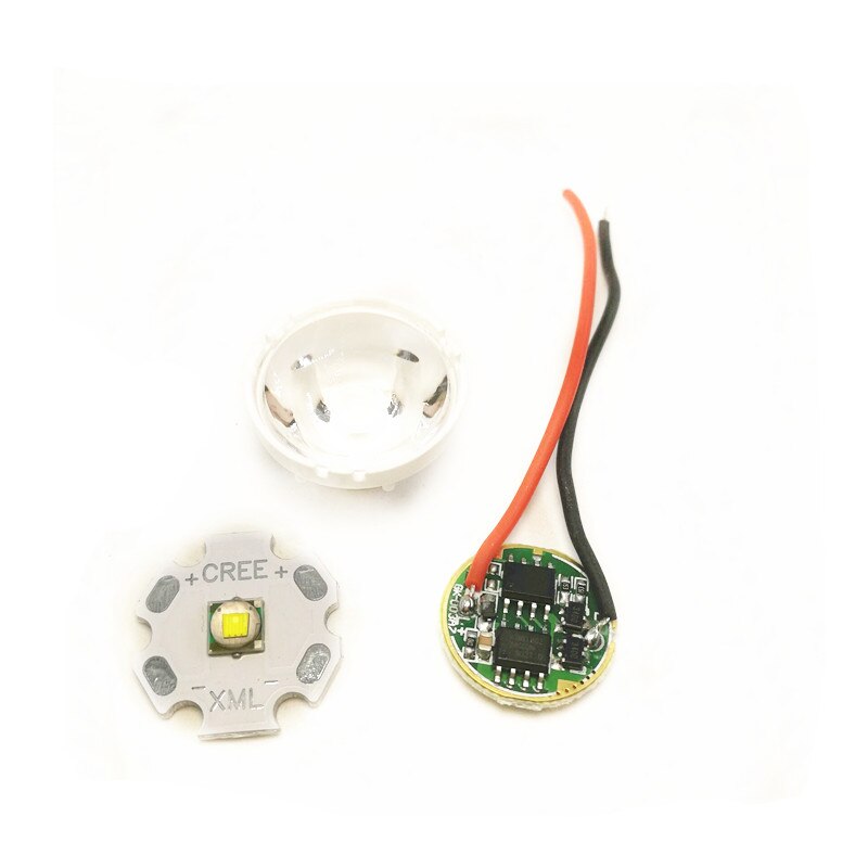 Cree XM-L LED T6 White Light with 20mm star pcb+ 3.7V 5modes led Driver +T6 15degree led Lens with Base Holder kit: chip lens 3.7v 20mm