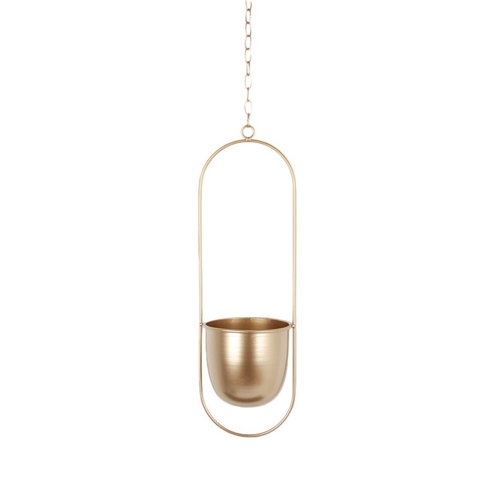 Panier suspendu en fer, Pot de fleur suspendu, panier de fleurs suspendu, décoration murale, chaîne en métal, balcon de jardin,: gold B