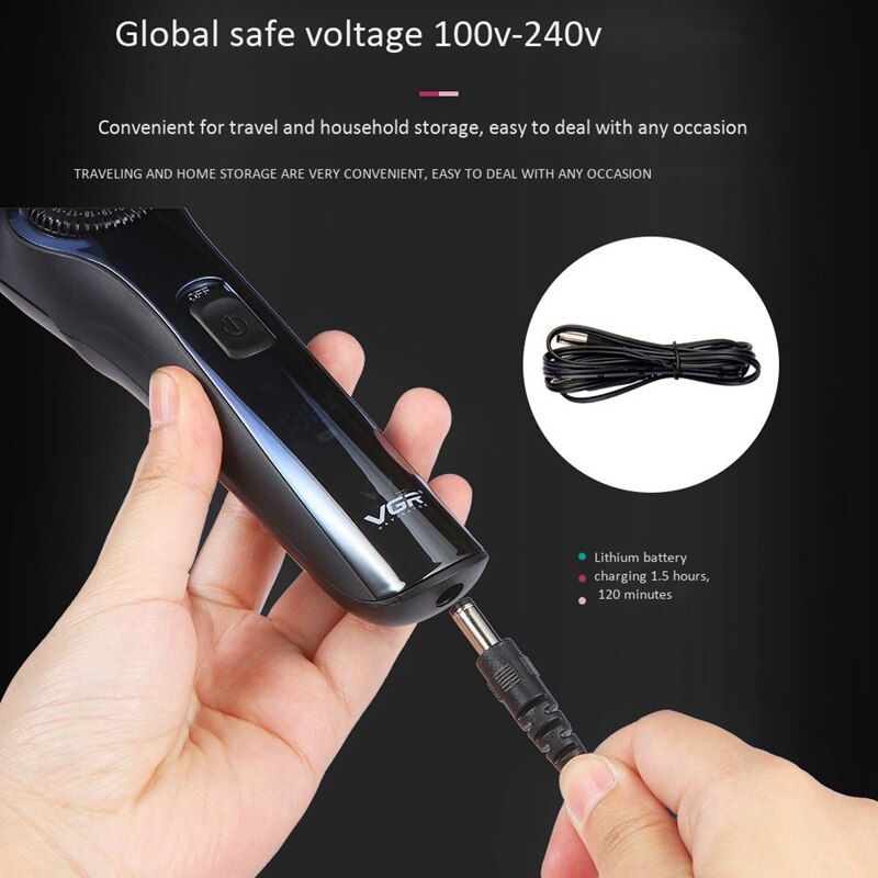 Vgr v -080 elektrisk hårtrimmer skägg för män klippmaskin frisyrhuvud kant justerbar klippare