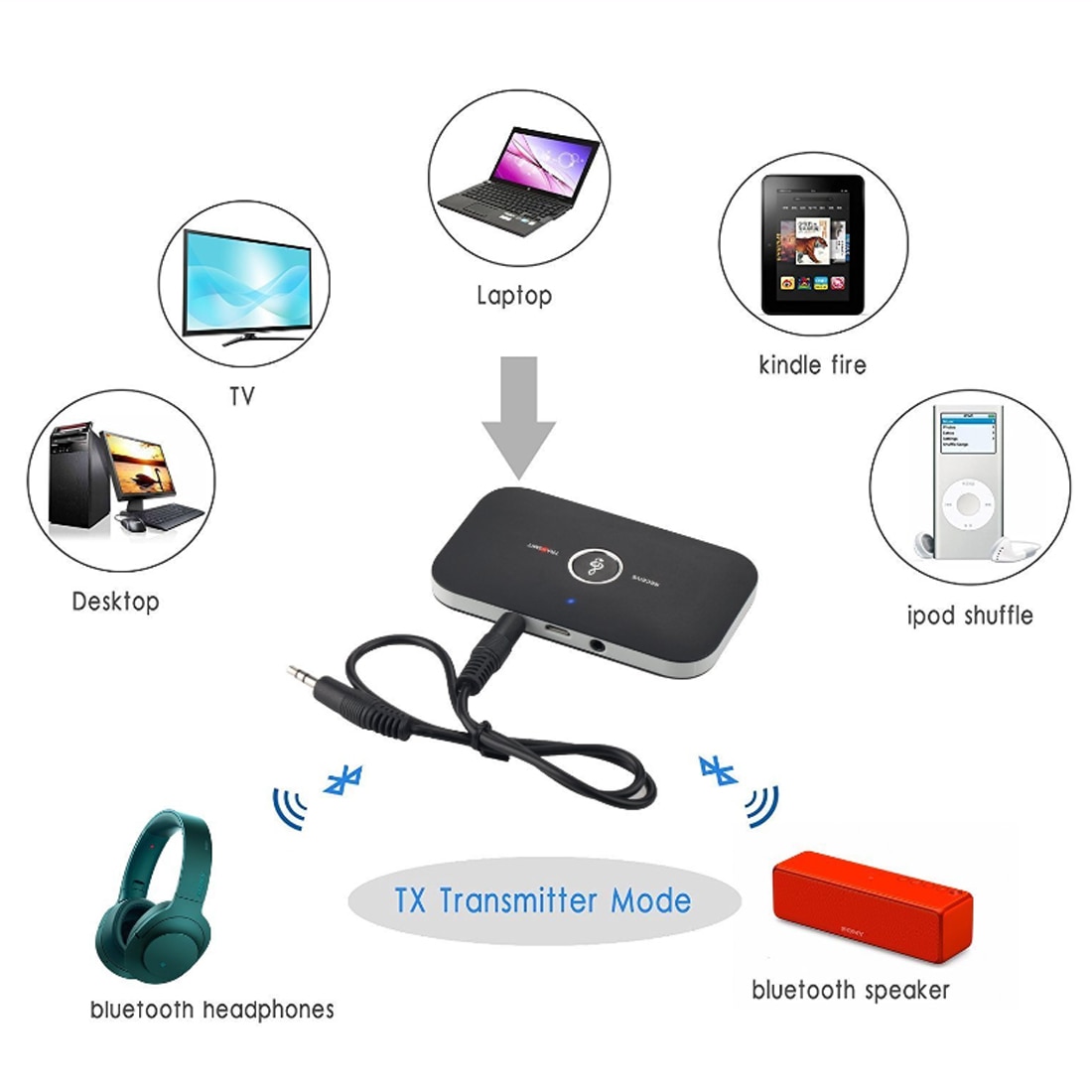 2 in 1 Wireless B6 5.0 Adapter Bluetooth Transmitter Receiver APTX 3.5mm AUX Adapter Player For TV Smartphone PC Home Stereo MP3