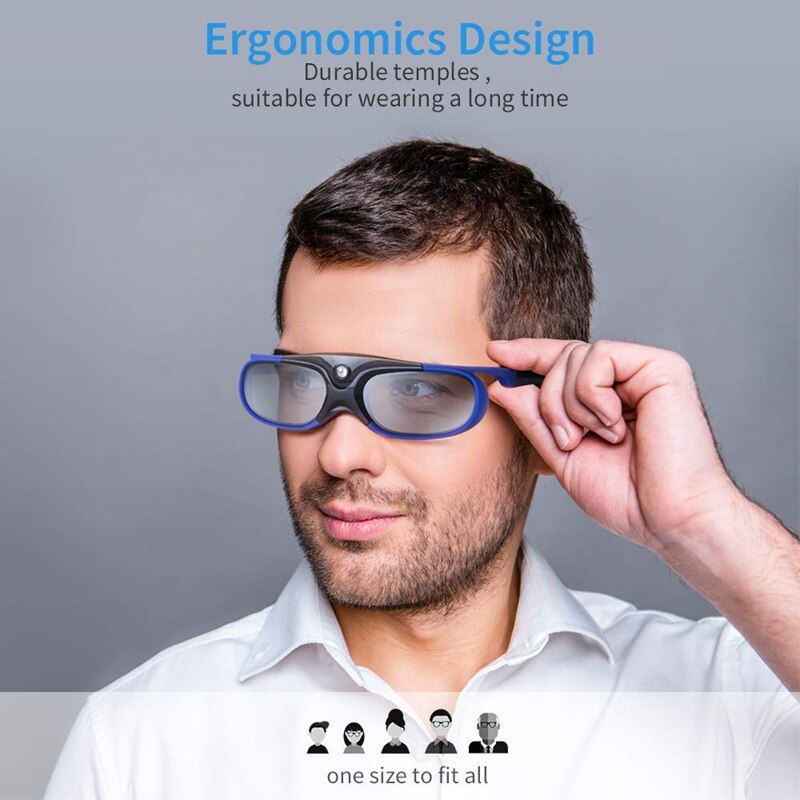 2 pièces lunettes à obturateur actif lunettes dlp-link 3D USB Rechargeable pour projecteurs DLP Link Compatible avec le projet BenQ W1070 W700