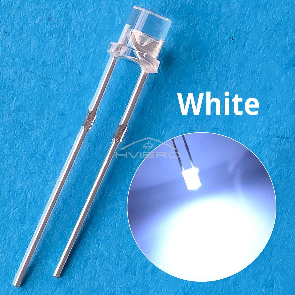 100X F3 3mm 2pins Flat head Bright LED Decoration Bulb White Red Yellow Blue Water Clear Wide Angle Light Emitting Diode Lamp: WHITE / 50W