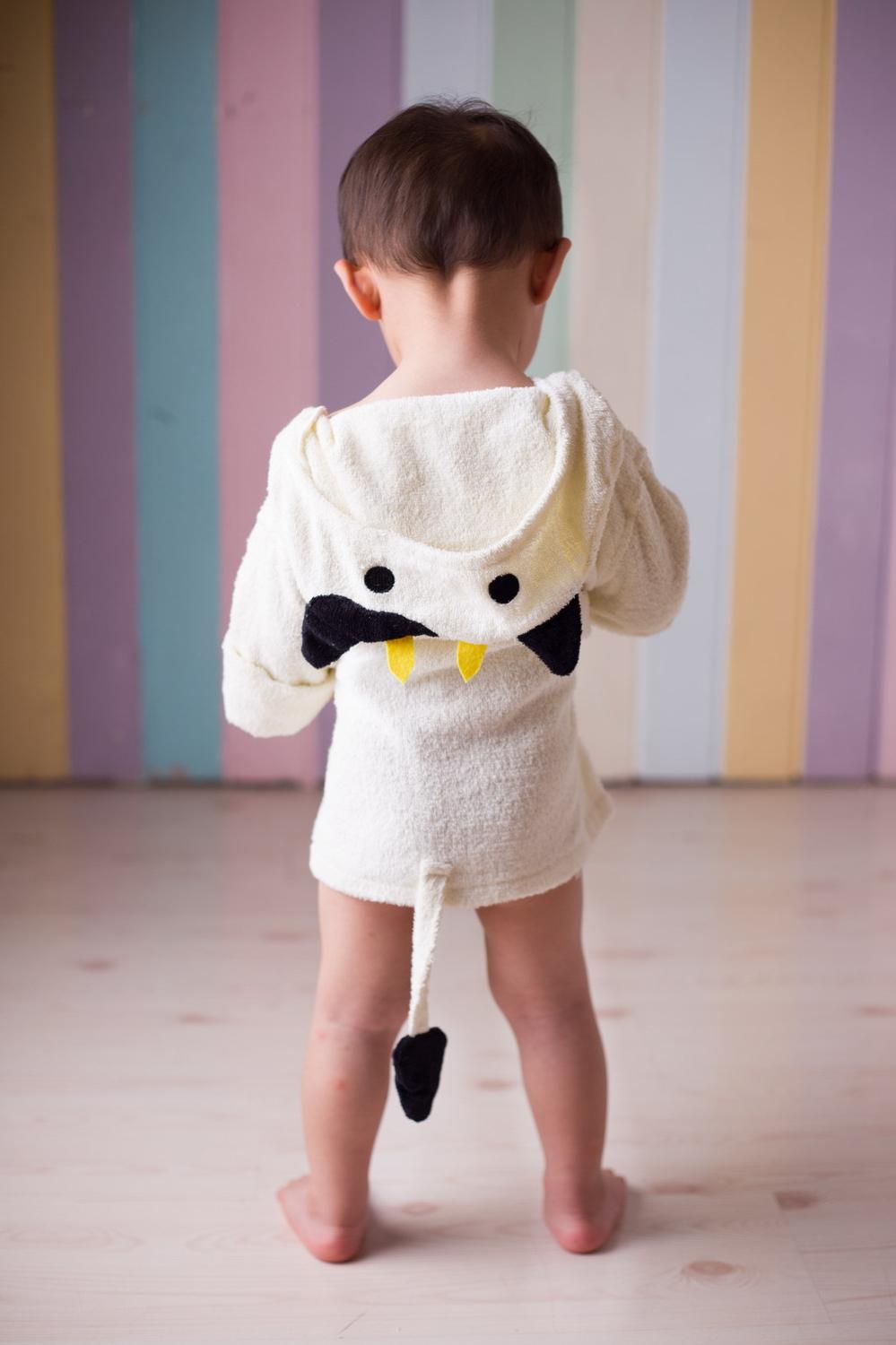 Animal Modelling Bathrobe Baby Flower Bathrobe All Cotton Towel Bathrobe Lion Children Dressing Gown: Beige