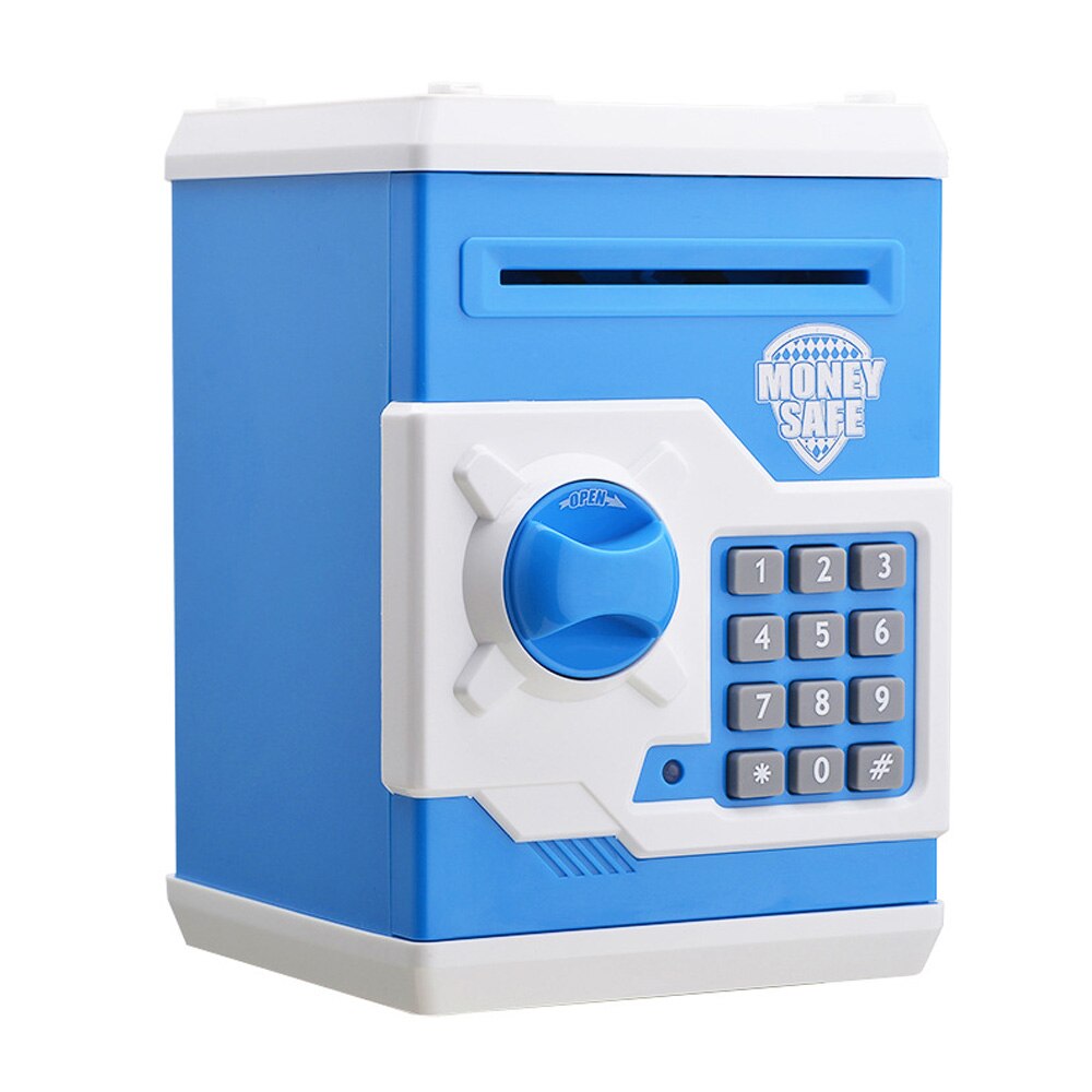 Mini tegneserie multifunktions flash kan indstille kodeord børns pædagogiske plast pengeautomat legetøj sikker sparegris: Blå