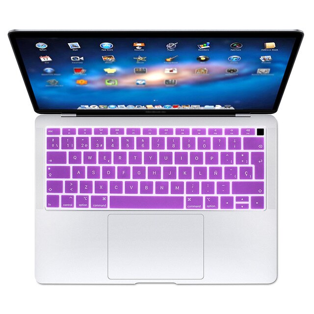 Spanish EU Teclado Keyboard Protector Cover Protective Skin For Apple MacBook Air 13 13.3 Inch A1932 Touch Fingerprint: Purple