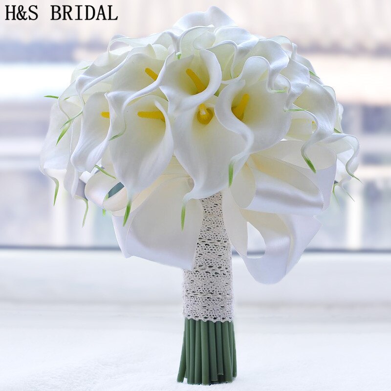 Beautiful White Yellow Calla Lily Wedding Bouquet Brides Bridesmaid artificial flower buque de noiva bouquet wedding bouquet