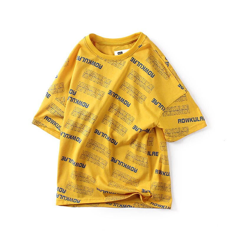 Kinderen Jongens T-shirts Zomer 100% Katoen Tiener Kids Volledige Print Brief Tops Voor Grote Jongens 6 8 10 12 14 Jaar T-shirts Dwq585: yellow / 14