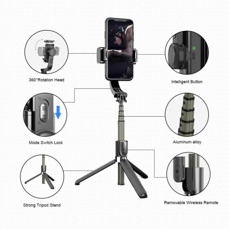 L08- fach tragbares selfie-stick-stativ mit gimbal-stabilisator und fernbedienung für smartphones, bluetooth-fähig
