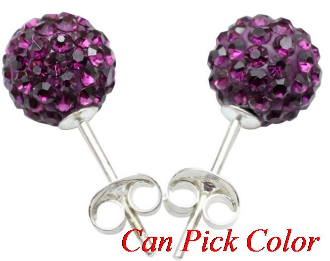 Best 8mm silver-plated earrings, disco tone, crystal ball stud earring, mixed colors, rhinestones: 3