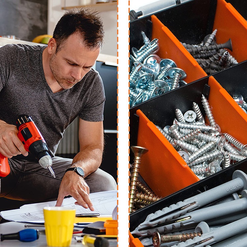 Storage Box with 18 Compartments-Small Hardware Storage Box-Made of Durable Plastic-perfect for Screws Nuts and Bolts