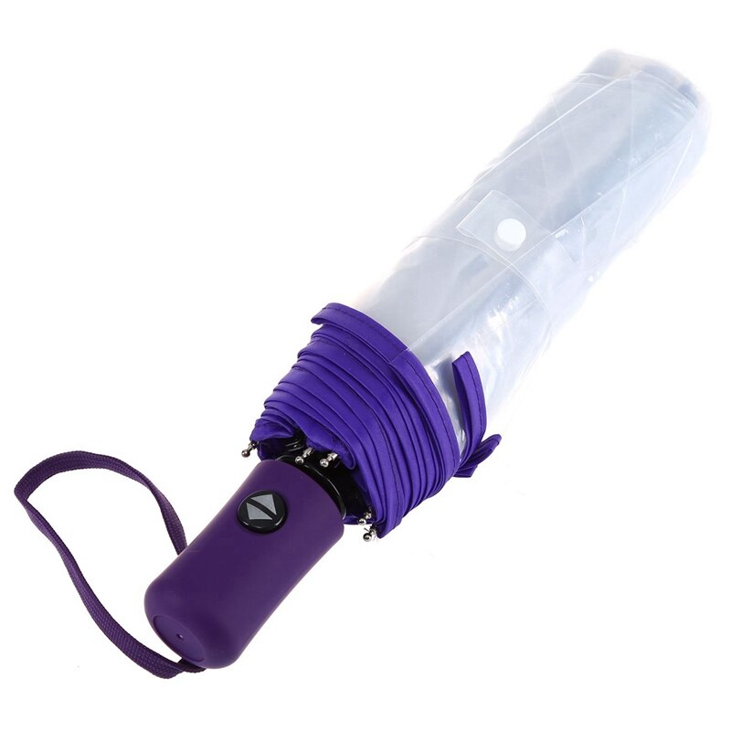 2 Pcs Transparent Umbrella Automatic Umbrella Rain-Transparent+Purple Border & Transparent+White Border