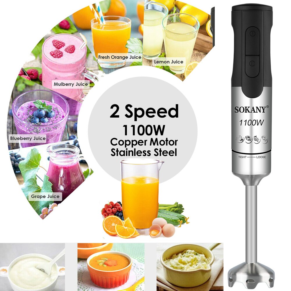 Licuadora eléctrica portátil de 1100W, batidora de mano multifuncional de 2 velocidades para cocina, licuadora de frutas, verduras, zumos, batidora de alimentos para bebés