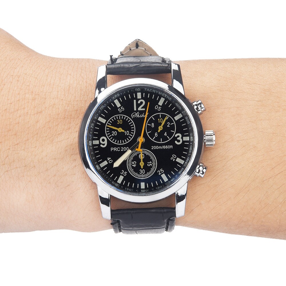 Man Horloge Blue-ray glas neutrale quartz simuleert pols epidermale Lederen Band horloge: B