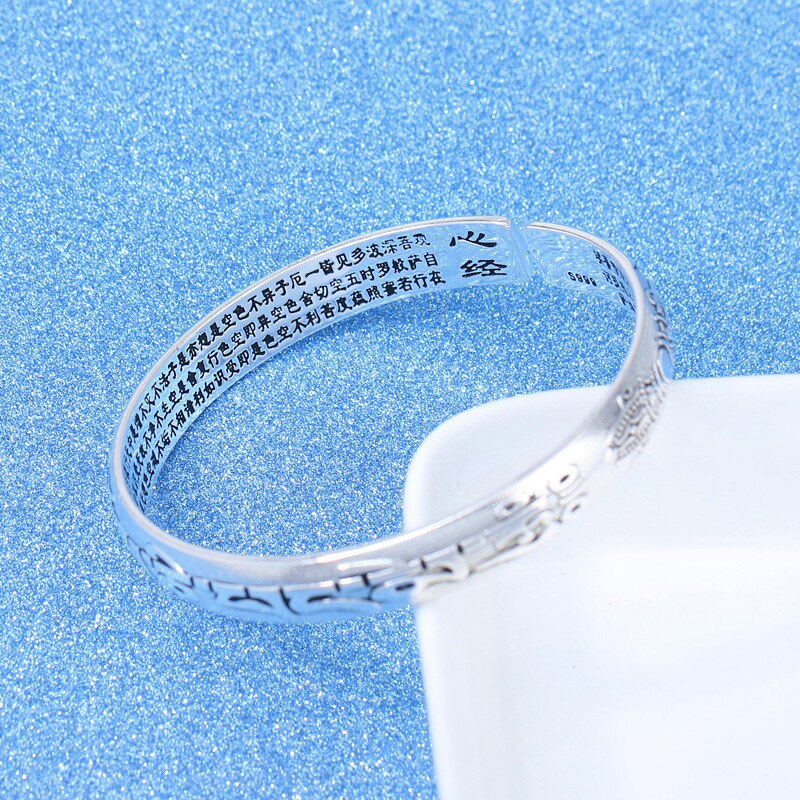 925 Zilveren Boeddhistische Hart Sutra Bangle Glossy Manchet Armband Femme Argent Schrift Armband Chinese Religieuze Sieraden Pulseira