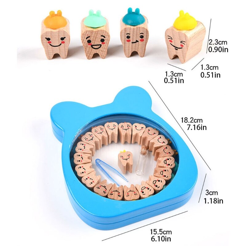 40JC Wooden Baby Teeth Box Tooth Shape Deciduous Tooth Holder Milk Teeth Memorial Box