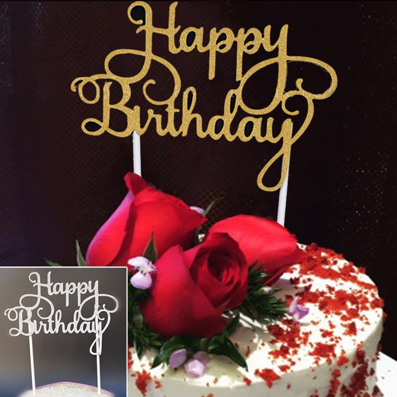 Cupcake cake topper grattis på födelsedagen flaggor dubbel pinne för familjens födelsedagsfest bakning dekoration tillbehör  mu8669