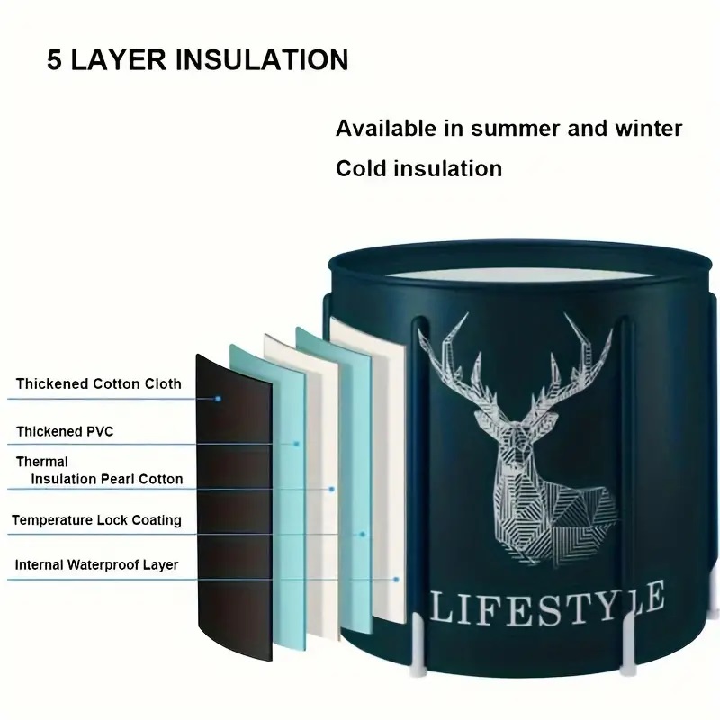 Bærbart sammenleggbart badekar for voksne, pvc-fortykket isolasjonsspa-badekar med bærende dampbøtte for hele kroppen