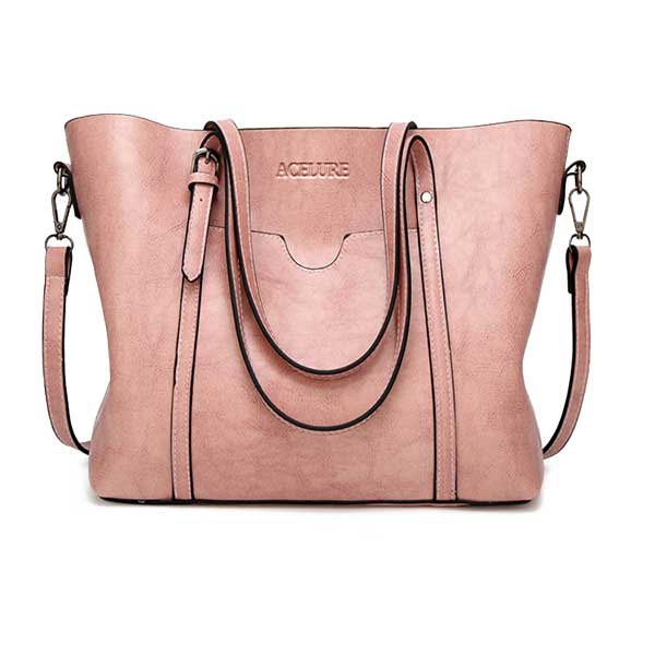 #39 naisten laukku öljyvaha naisten nahkaiset käsilaukut ylelliset naisten käsilaukut kukkaro taskulla naisten lähettilaukku iso laukku: Vaaleanpunainen