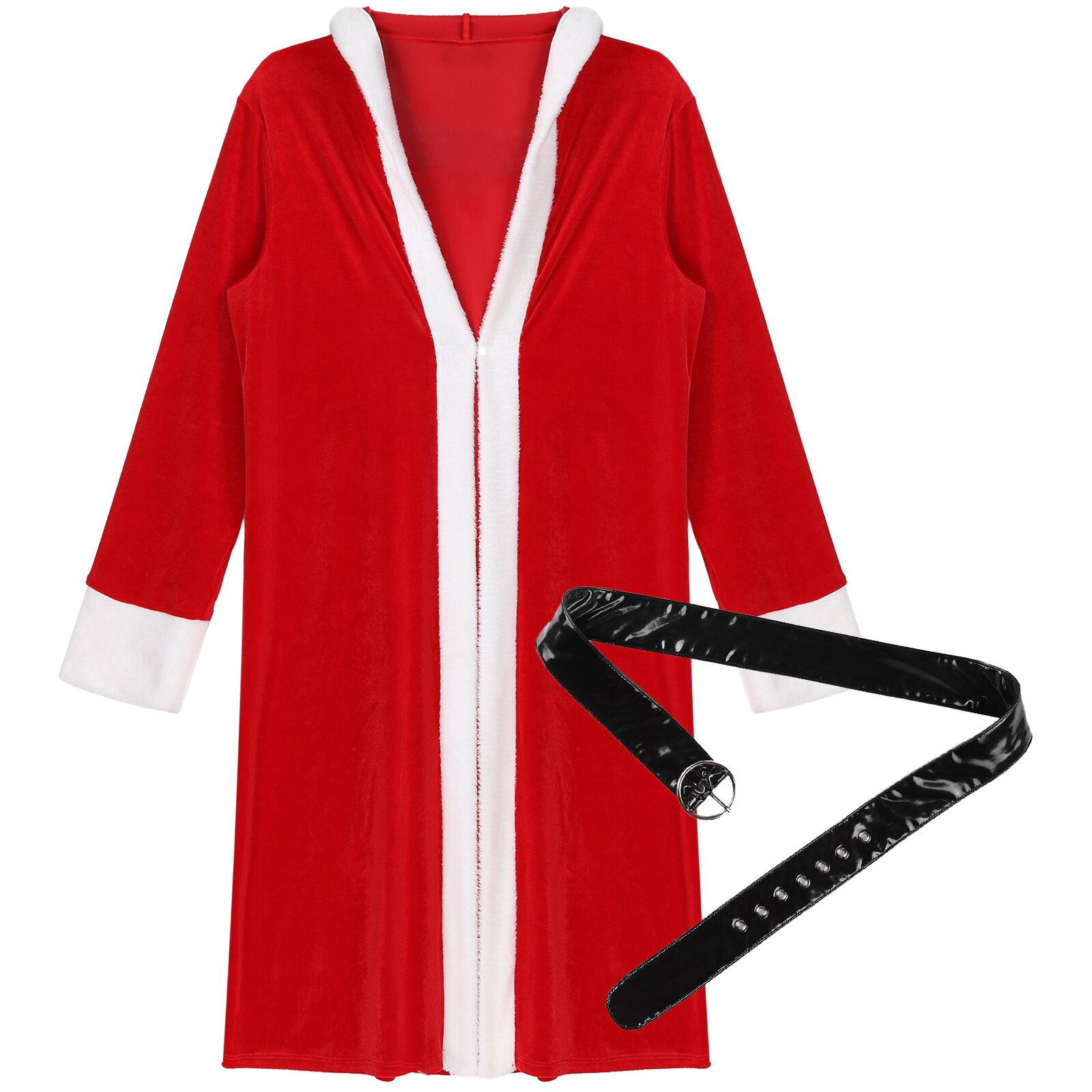 Heren Kerst Fluwelen Hooded Badjas Nachtjapon Open Voorzijde Nacht-Gewaad Met Lakleer Riem Flanel Nachtkleding Kimono voor Mannen