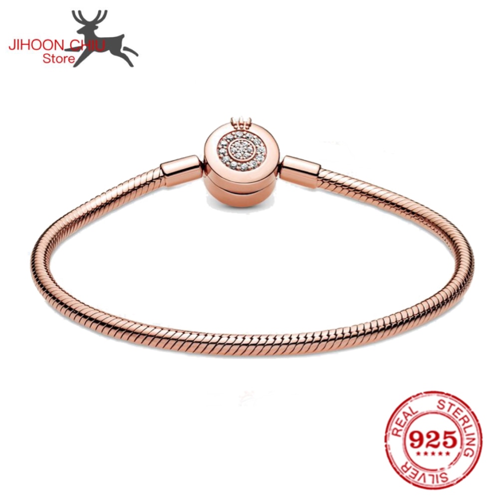 100% 925 sterling silver bracelet for Women fit original Pan Charm chain Snake bracelet crown style classic DIY jewelry