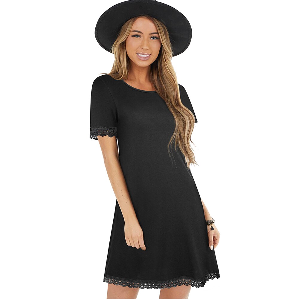 Nice-forever-vestido de verano clásico para mujer, Color negro con encaje de retales, informal, recto, suelto, T029: L