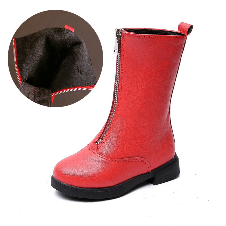 Jaar lente winter meisjes laarzen kinderschoenen leren laarzen meisje warme schoenen wilde meisjes sneeuwlaarzen zwart rood