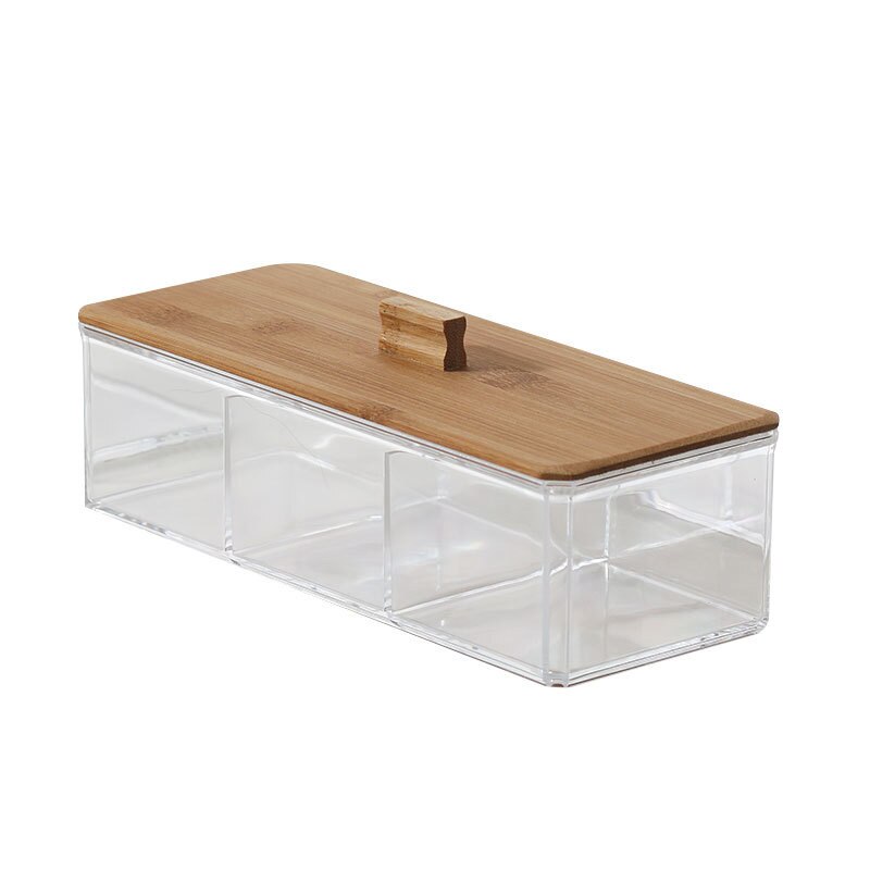 Acrylic wooden storage box Transparent bamboo cover Desktop storage Organizer for kitchen living room Small Storage container: 2018W 3 GRID