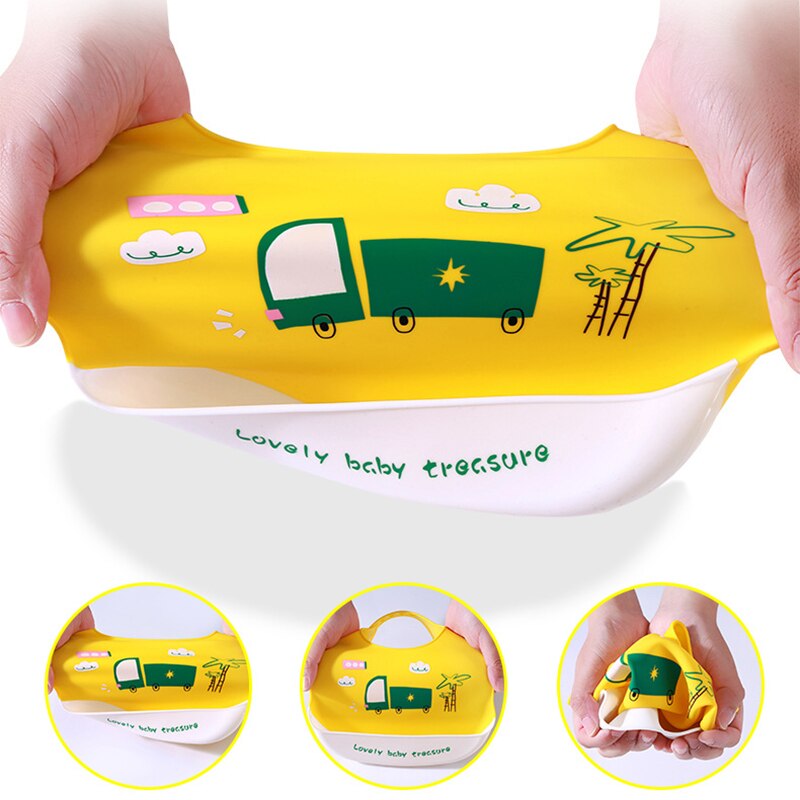 Waterdichte Zachte Siliconen Baby Slabbetjes Leuke Cartoon Print Baby Meisje Jongen Verstelbare Schort Bib Kids Lunch Feeding Stuff