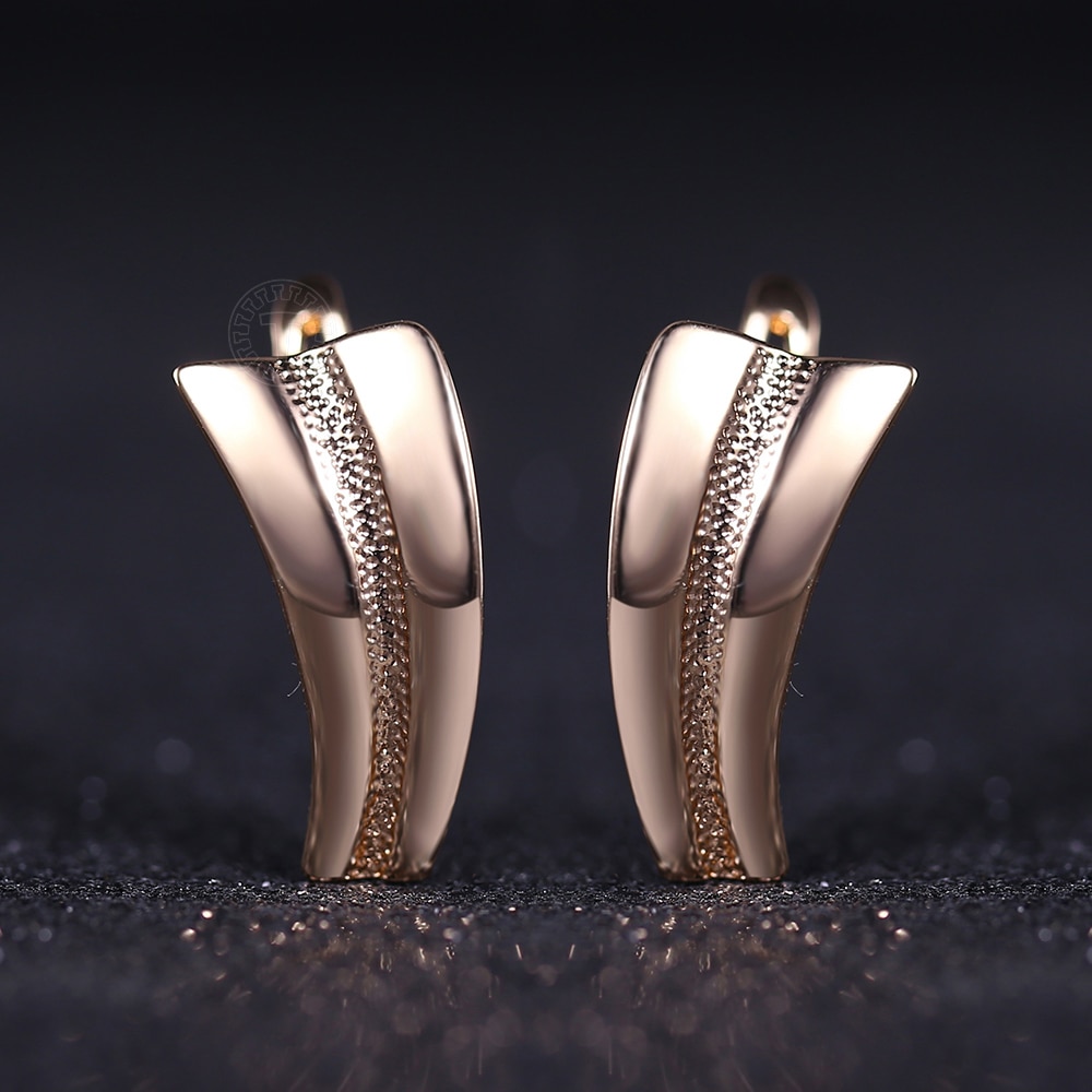 Fan Shaped 585 Rose Gold Stud Earrings for Women Girls Simple Geometric Scrub Earrings GE281