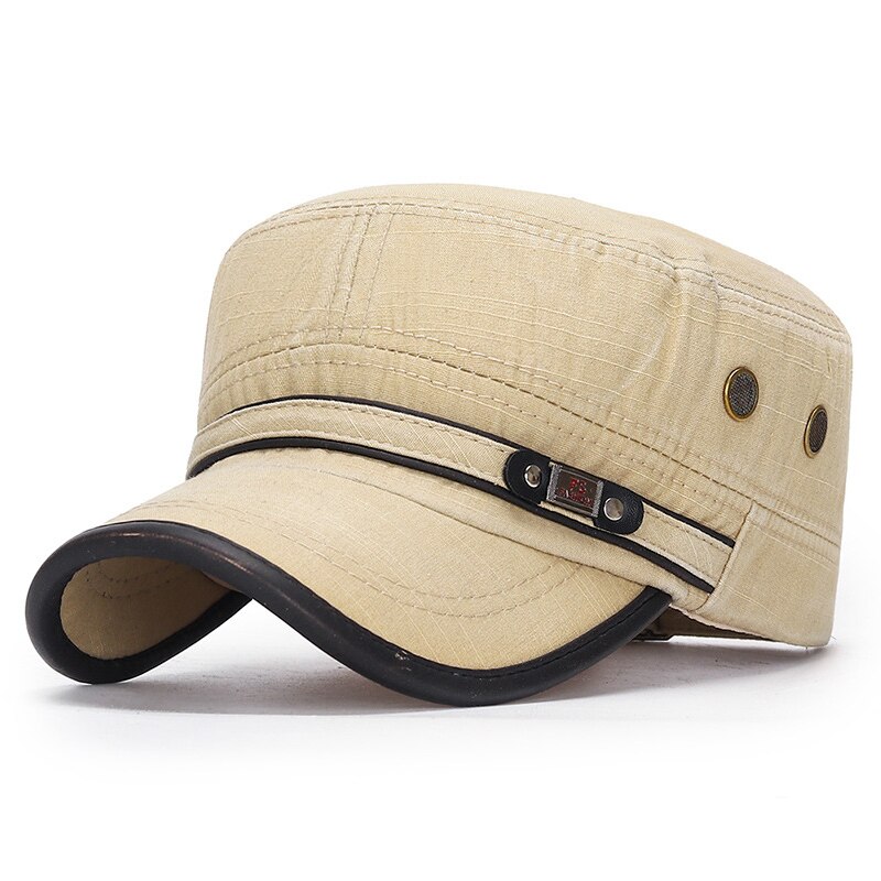 Male Flat Top Cap Cotton Comfortable Baseball Caps Simple All-match Retro Adjustable Casual Adult Sun Hats For Men: B-beige