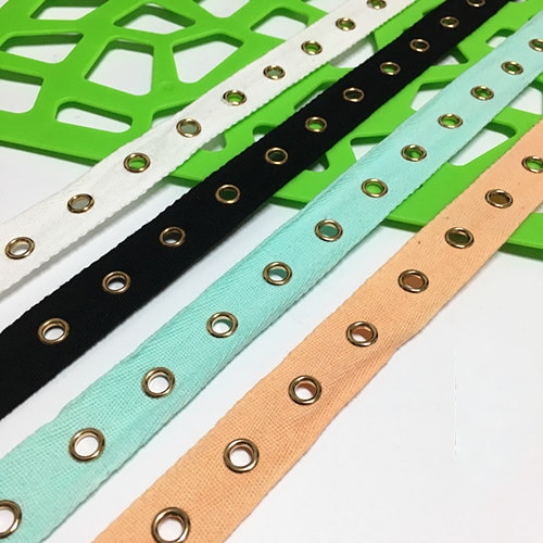 Ruban à œillets pour vêtements 25mm 2 mètres de largeur avec œillets ronds en coton pour ceinture à bandoulière blanc/noir
