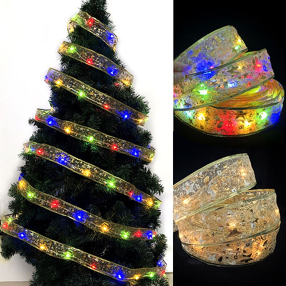 10m LED Ribbon Christmas String Light Christmas Tree Topper Bow Ribbon Decor Home Decorations Lights Lighting Strings