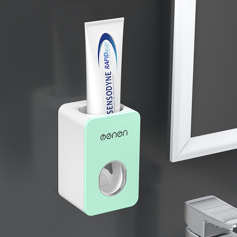 Automatisk tandpasta dispenser sæt vægmonteret hulfri tandpasta tandbørste opbevaringsstativ doven klemme maskine: Grøn