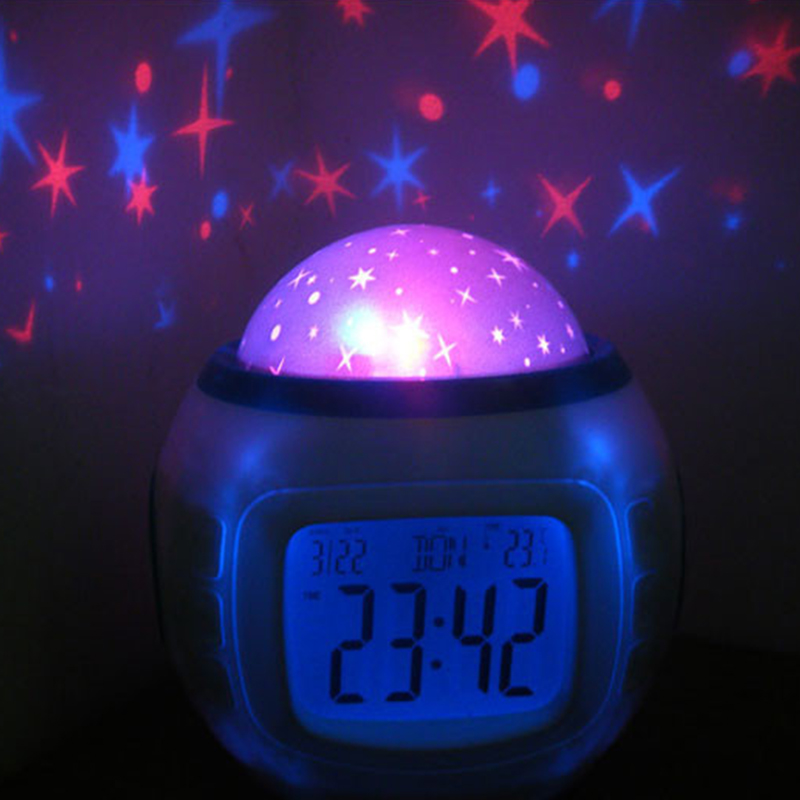 LED Digitale Wekker Snooze Starry Star Gloeiende Wekker Voor Kinderen Babykamer Kalender Thermometer Nachtlampje Projector