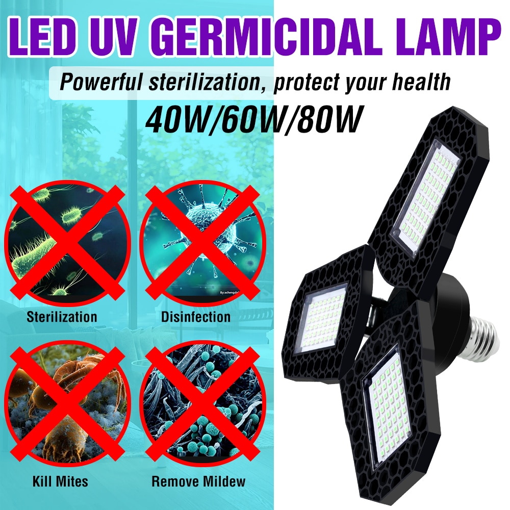 Uvc Led Lamp E27 Uv Led Lamp 40W 60W 80W Desinfection Licht Led Lamp 220V 110V Ultraviolet Licht Bacteriedodende Sterilisatie Lamp
