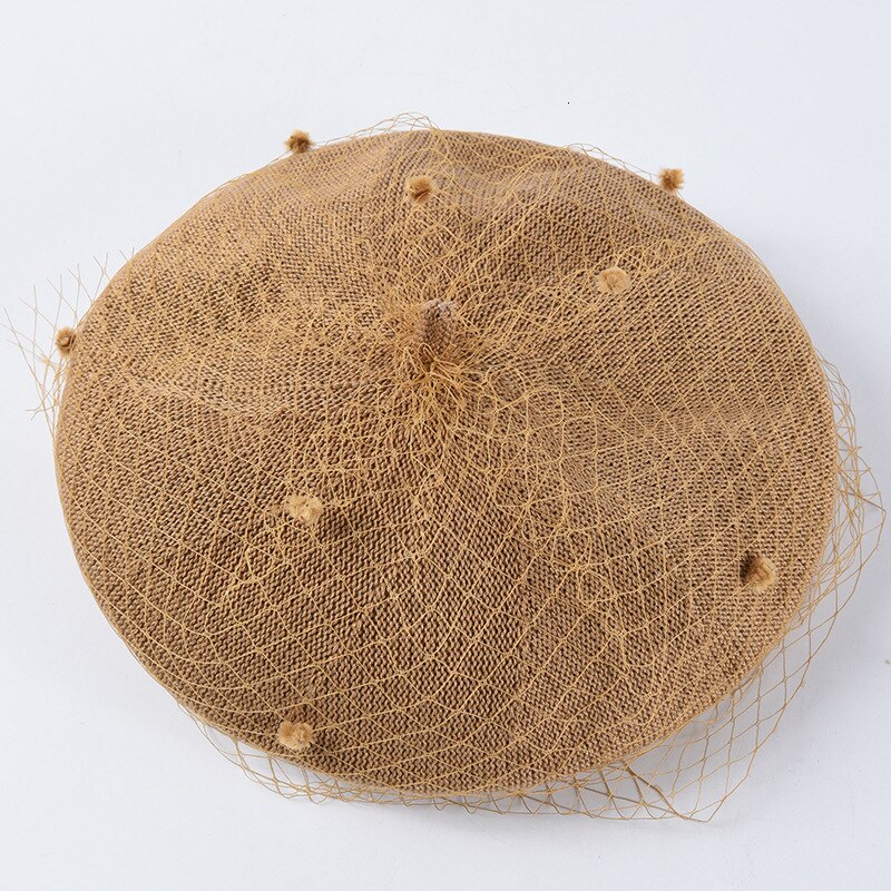 Fedora hoeden voor vrouwen dames fedora's wollen vilt mesh strik bloemen formele baretten retro baret britse mesh gaas stip pet: Kameel