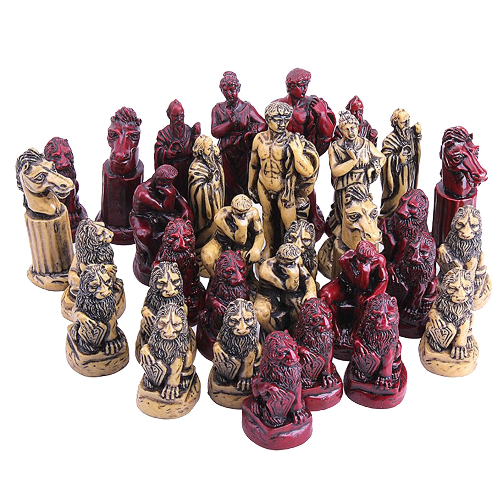 32x Resin Chess Pieces Portable Antique Roman Chess Set for Travel Party Game