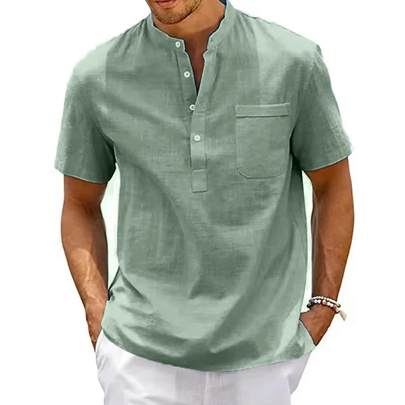 Zomer katoenen poloshirts voor heren met korte mouwen, effen kleur, losse trui, dunne, zachte, ademende T-shirt met knopen: XXXL / Sky Blue