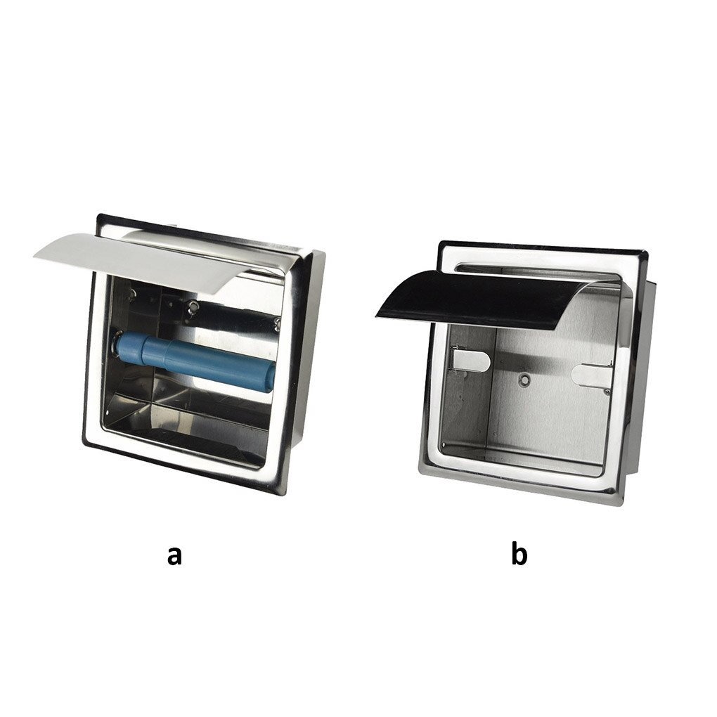 Toilet Paper Holder Bathroom Kitchen Wall Mounted Flush Type Stainless Steel Paper Tissue Rack, Roller Insert