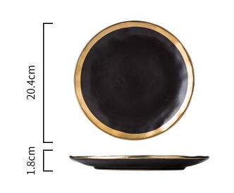 gold inlay dinnerware collection ceramic plate and bowl with gold edge tableware golden white and black dinner set: 8 inch black plate