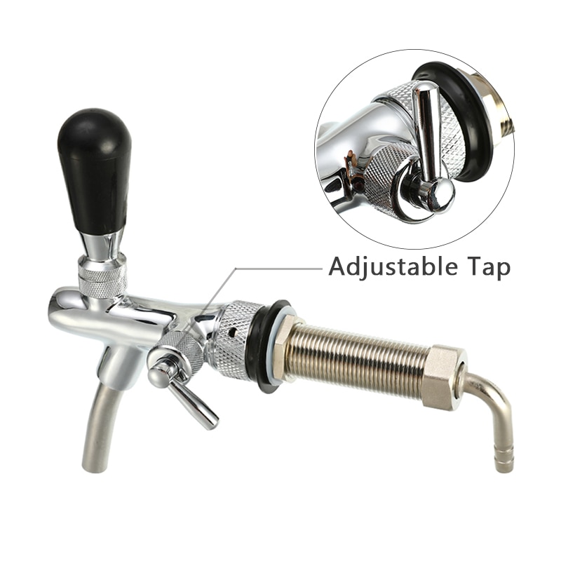 Adjustable Stainless Steel G5/8 Thread Beer Tap with 4inch Shank Chrome Plating Draft Beer Faucet Dispenser Beer Keg Accessories