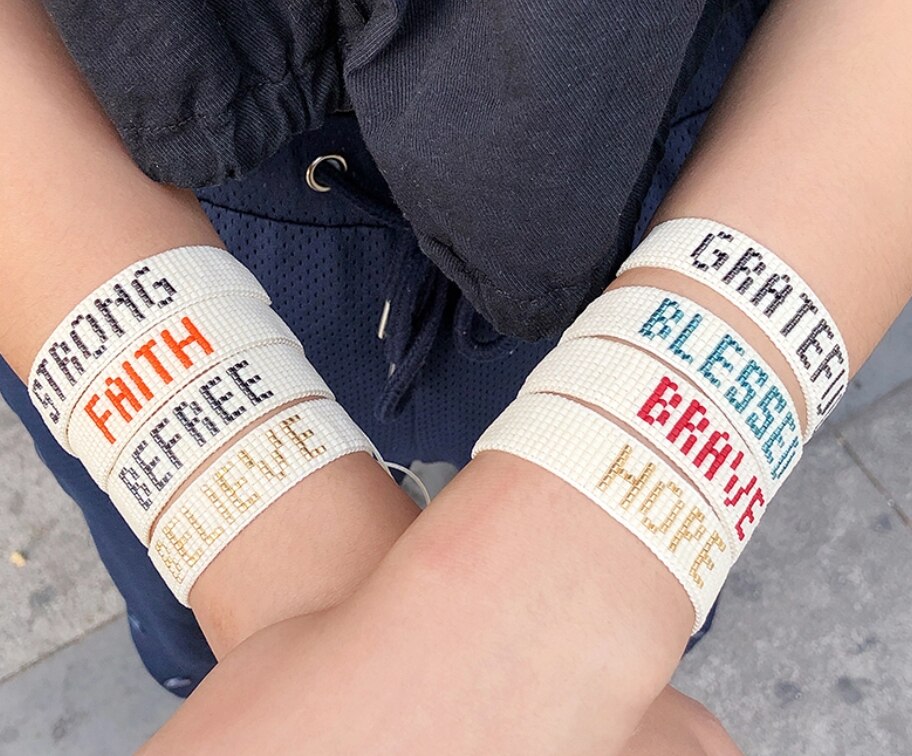 Mooie Kraal Handgemaakte Miyuki Zeggen Woord Dankbaar Gezegend Hoop Dappere Armband, Diy Hand Weven Kralen Armband