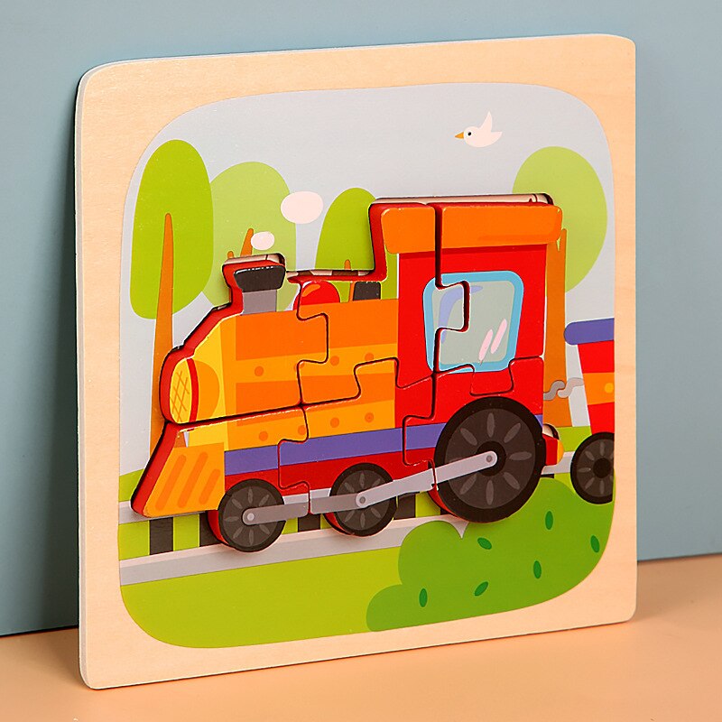15*15cm Kinder Montessori Spielzeug 3D Holz Puzzle Baby Cartoon Tier/Verkehrs Jigsaw Puzzle Spielzeug für Kinder frühen Lernen: 10-train