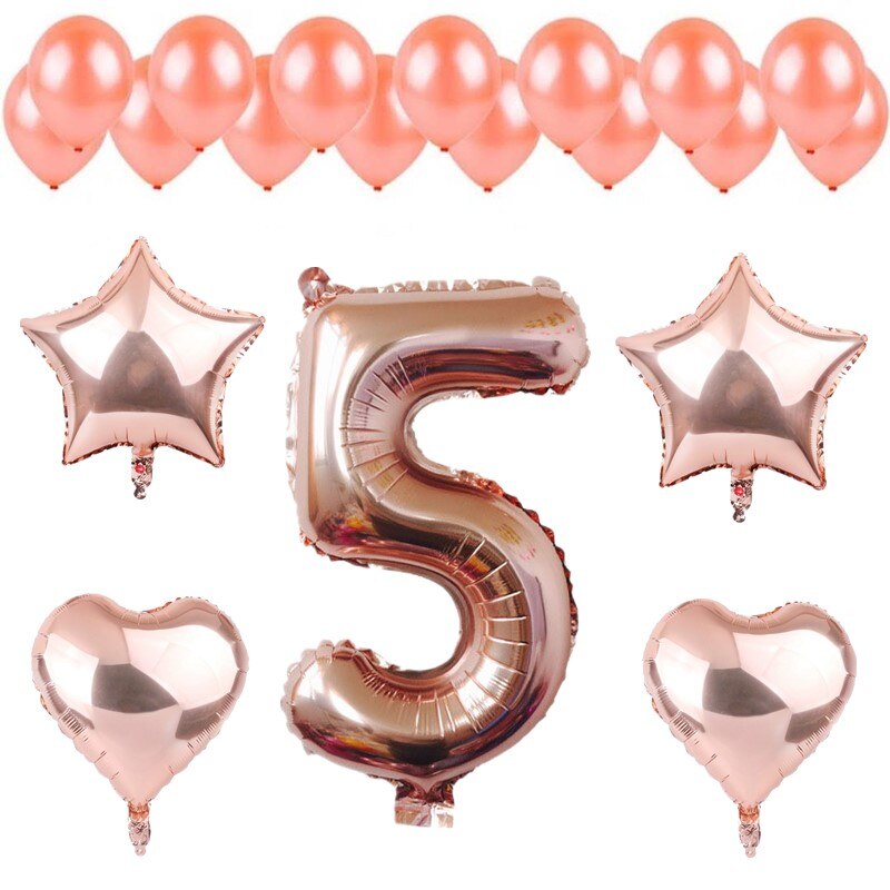 20pcs Rose Gold Foil Latex Balloon Set 1-9 Number/Star/Heart Balloons DIY Wedding Anniversary Birthday Decoration Baby Shower: set 5