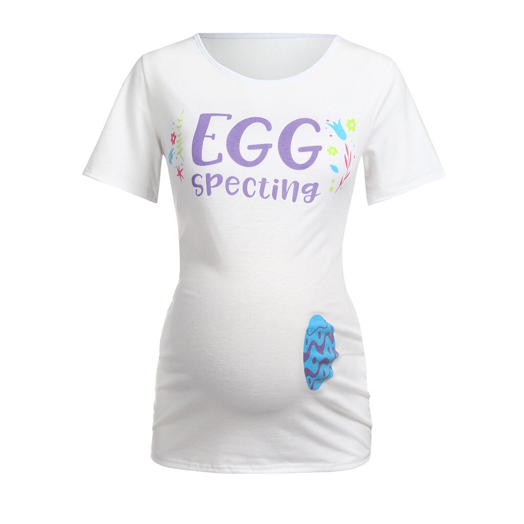 Kvinder barsels t-shirt kortærmet påskebrev print graviditet toppe tøj gravid bluse t-shirt femme enceinte: Pp / Xxxl