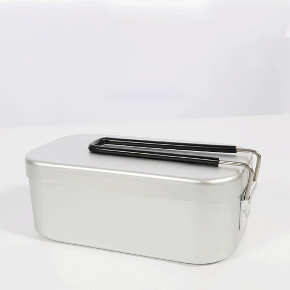 Lunch Box Aluminum Adult Square Shape Outdoor Camping Cooking Artifact Food Storage Container Portable Bento Box 1 Piece