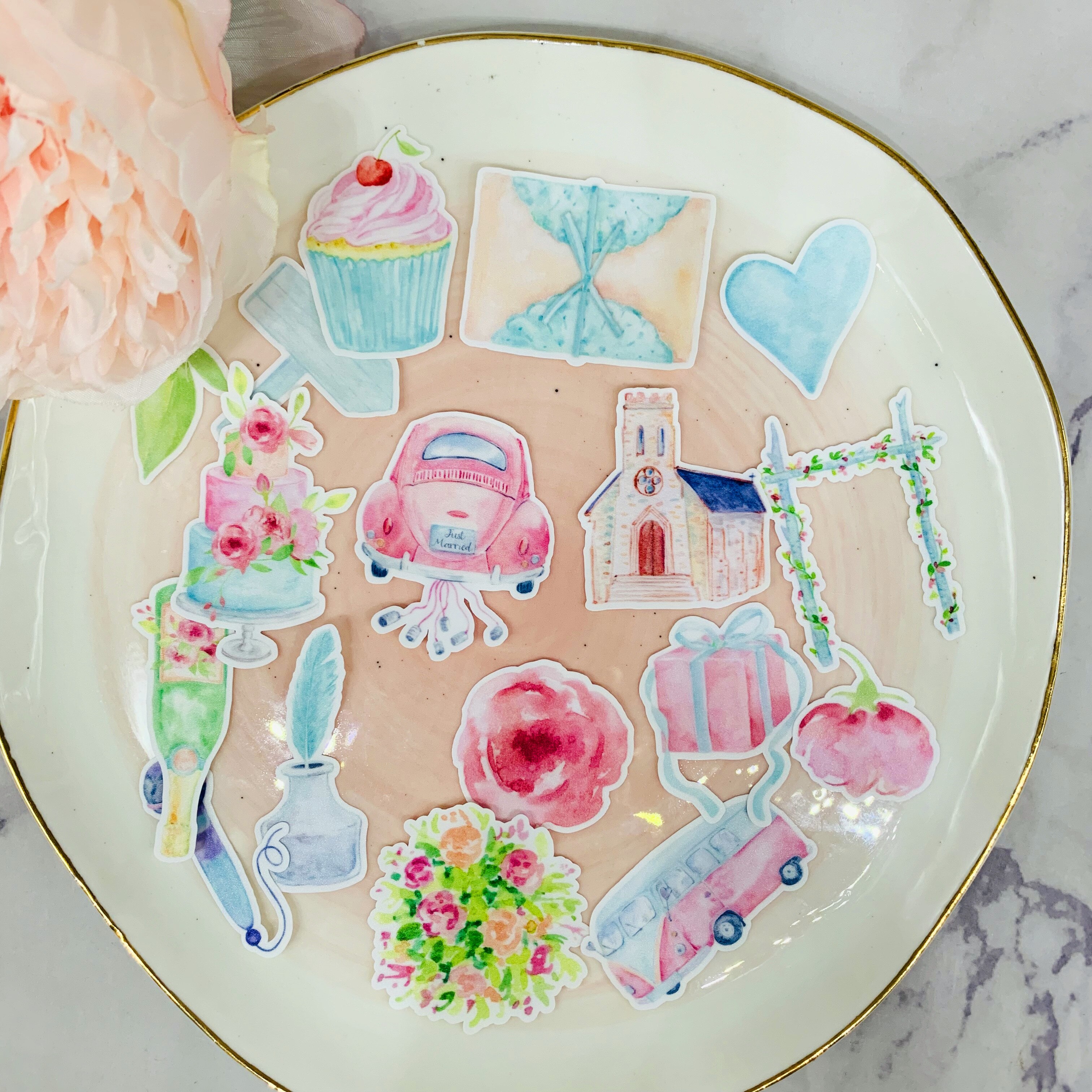 Autocollants décoratifs pour gâteau de mariage, étiquette Scrapbooking, étiquette en voiture d'église, pour livre d'étudiant, papeterie de DIY bricolage, 34 pièces
